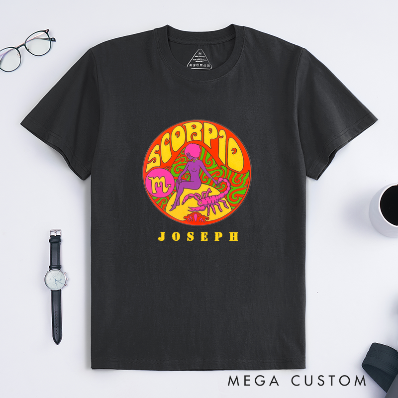 Personalized Scorpio Zodiac Classic T-Shirts Custom Astrology Gift Unisex Vintage Horoscope Shirt for Men and Women Unique Birthday Present