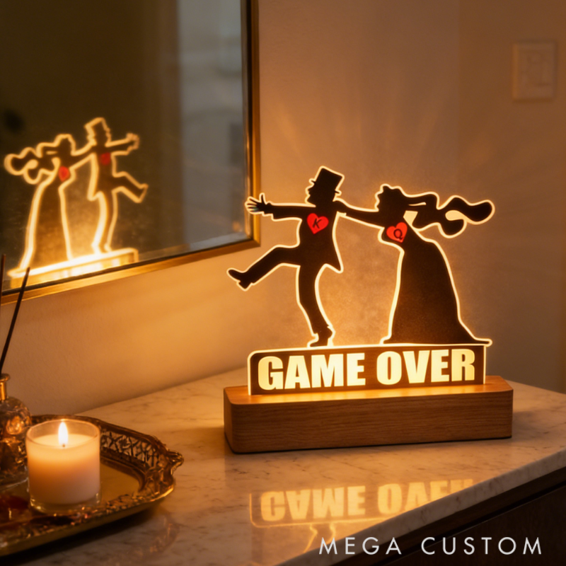Personalized Game Over Wedding Night Light Fun Themed Bedroom Decor Anniversary Gift for Couples