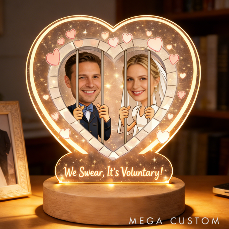 Personalized 'We Swear It's Voluntary' Funny Wedding Night Light - Bedroom Anniversary Gift for Couples