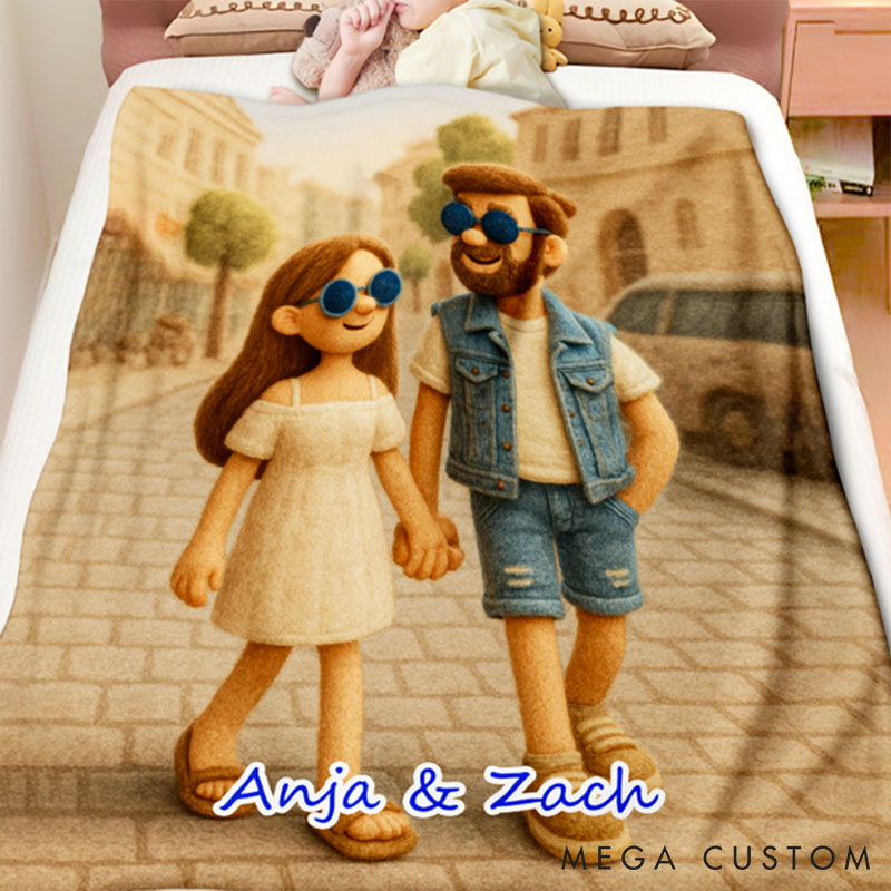  Personalized 3d Effect Wool Felt Style Blanket With Photo and Name Custom Cartoon Blanket for Couple Valentine's Gift for Couples