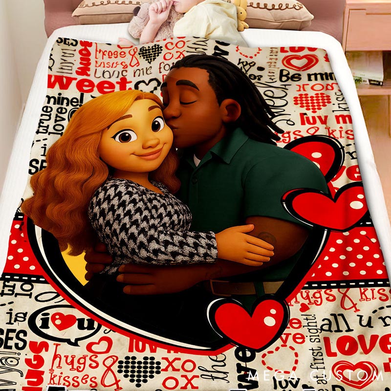 Personalized Heart Blankets Custom Couple Face and Name Blanket Valentines Blankets Gift for Couples Boyfriend Girlfriend Gift