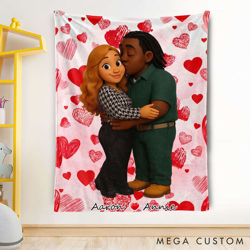 Personalized Couple Heart Blanket Custom Throw Blanket with Couple Face and Name Valentine's Day Gift for Couple