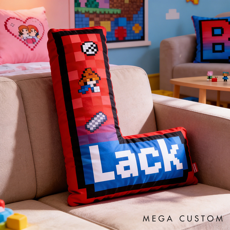 Personalized Game Pixels Letter Pillow with Your Name Perfect Gift for Gamers and Kids for Birthday Christmas Party Holiday