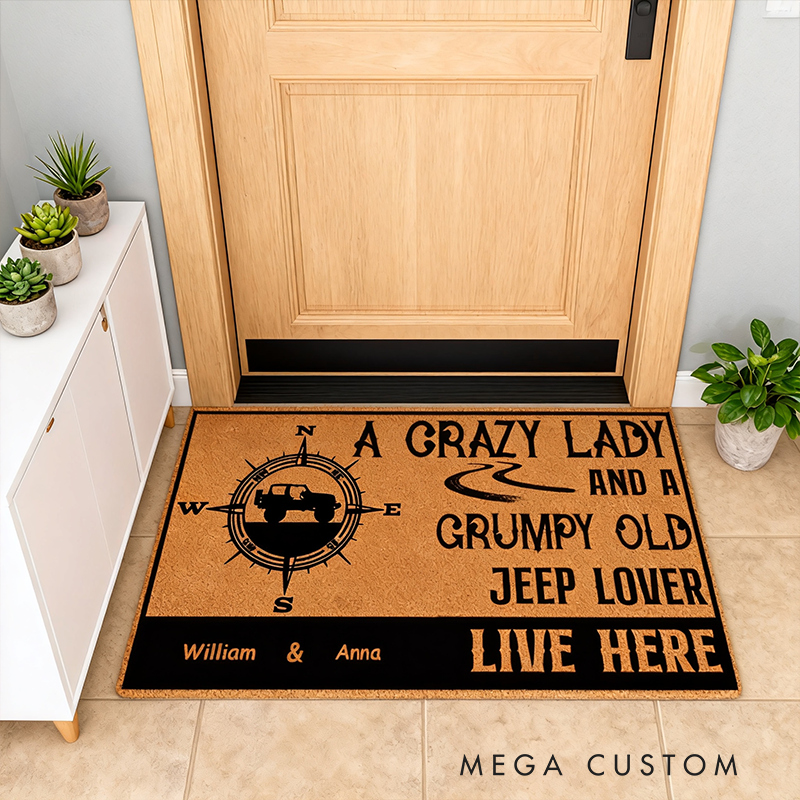Personalized Jeep Lover Doormat Custom Name Funny Entry Rug Car Enthusiast Welcome Mat Gift For Couple Family And Offroad Fans