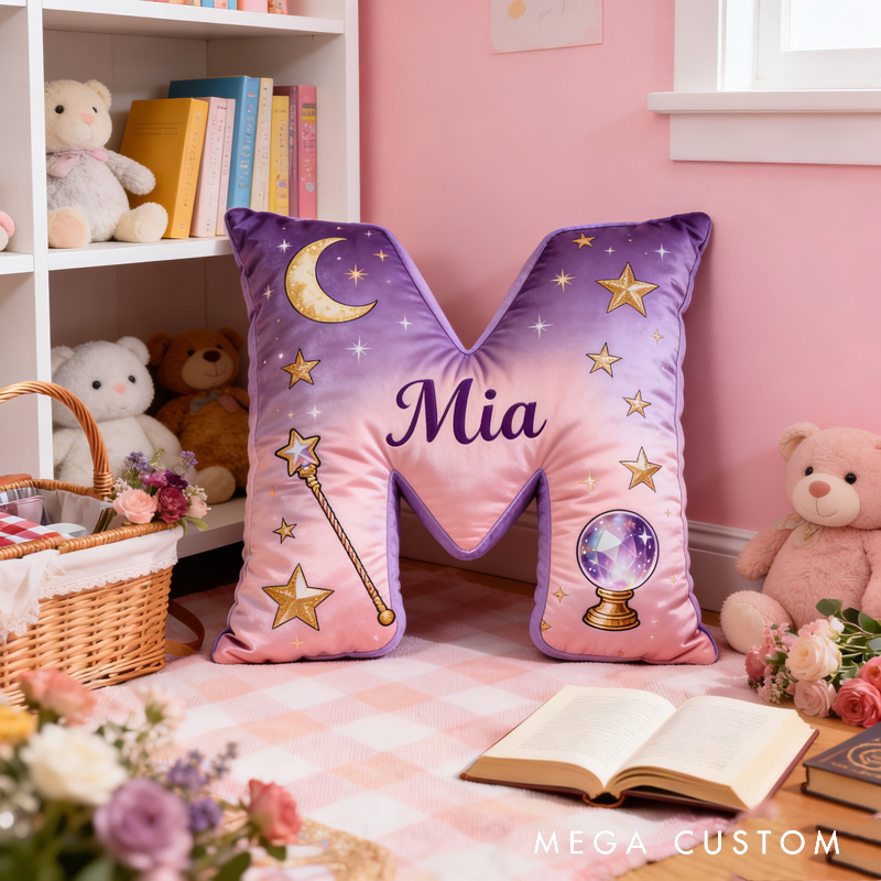 Personalized Cartoon Magic Letter Pillow with Name Soft Stuffed Toy for Kids Unique Decorative Cushion for Girls' Room