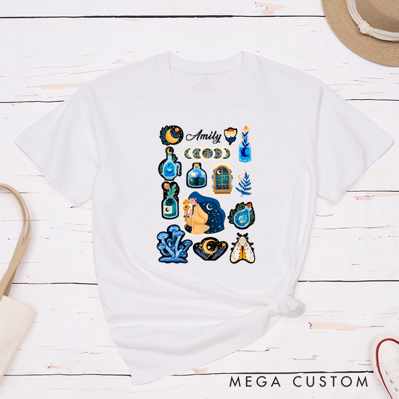 Personalized Night Sky Blue Potion Unisex Classic T-Shirts Astronomy Gift Custom Name Star Lover Tee for Unique Gift 