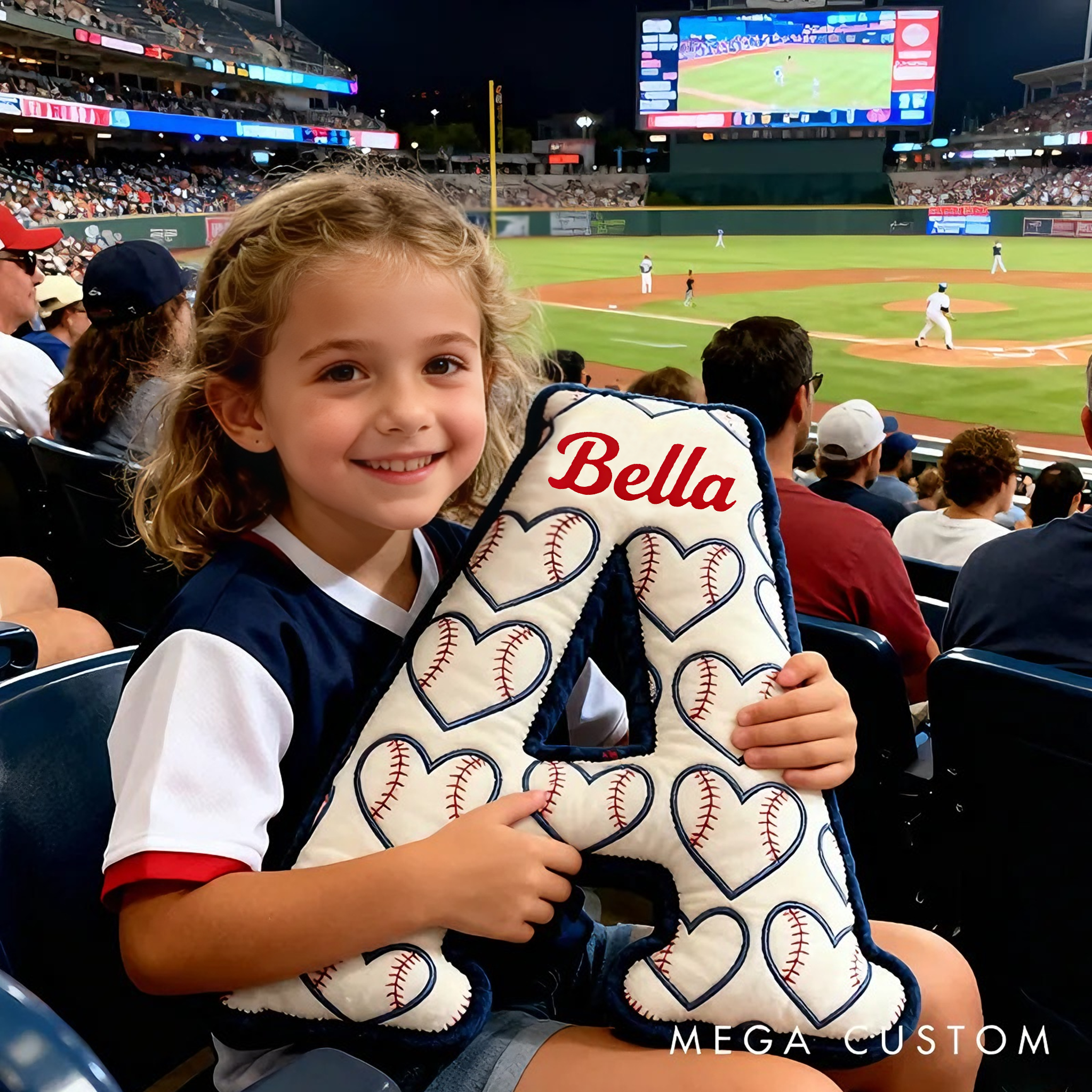Personalized Heart Pattern Baseball Pillow with Name for Sports Enthusiasts