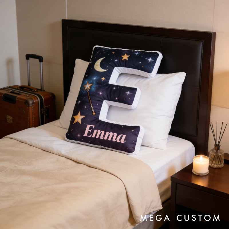 Personalized Cartoon Moon Star Magic Letter Pillow with Your Name Soft Stuffed Toy for Kids Unique Decorative Cushion for Room