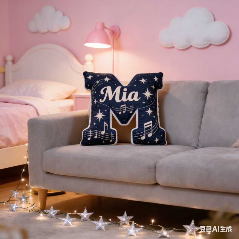 Personalized Starry Sky Sheet Music Letter Pillow with Name Soft Stuffed Toy for Kids Music Lovers Unique Decorative Cushion for Kids' Room