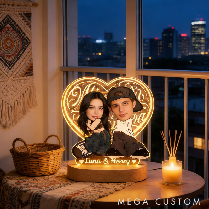 Personalized Y2K Heart Shaped Night Light - Love Glow Bedroom Decor Anniversary Gift for Couples