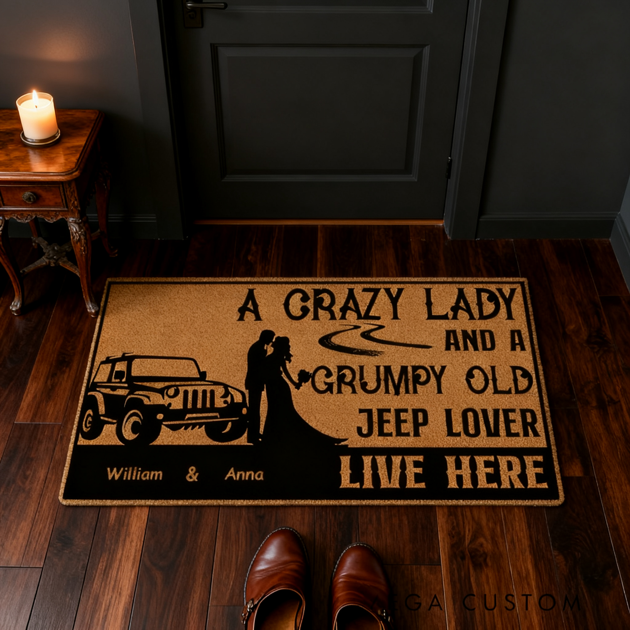 Personalized Couple Jeep Lover Doormat Custom Name Funny Entry Rug Car Enthusiast Welcome Mat Gift For Racing and Car Lover Family