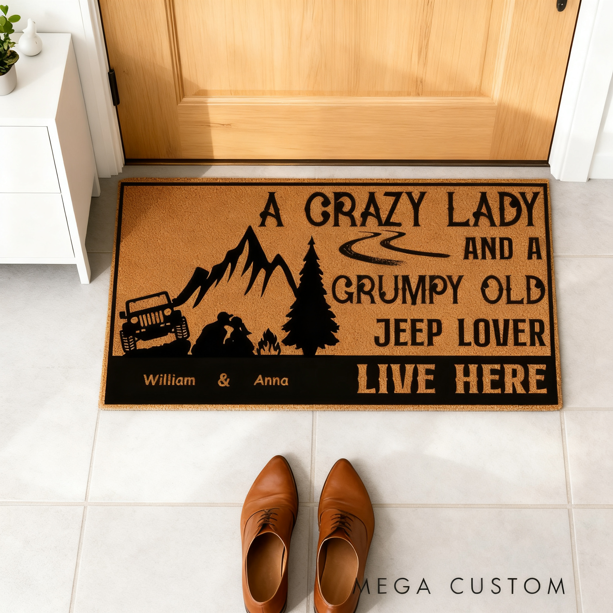 Personalized Jeep Lover Doormat Custom Name Mountain Camping Entry Rug Funny Car Enthusiast Welcome Mat Gift For Couple Family And Offroad Fans