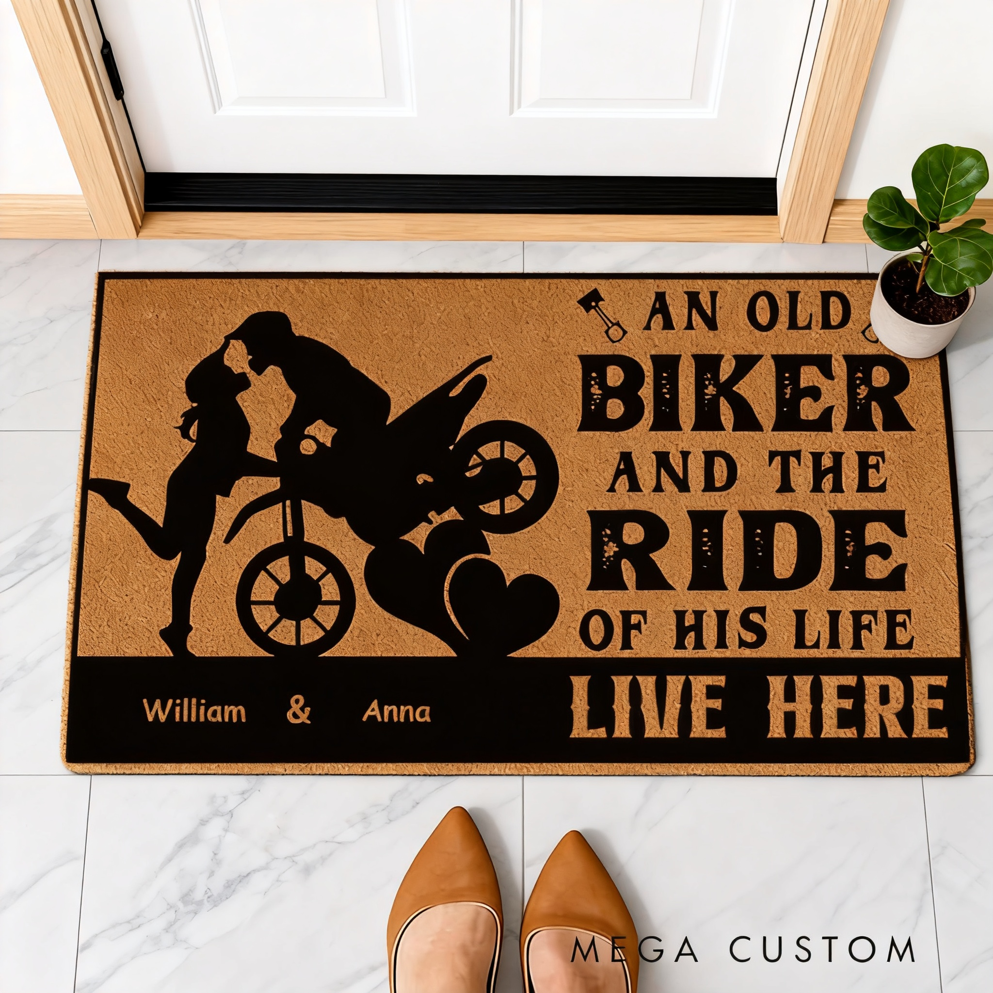 Personalized Couple Biker Doormat Custom Name Motorcycle Lover Entry Rug Funny Welcome Mat Gift For Rider Family And Motorbike Enthusiasts