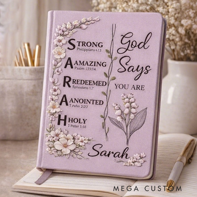 Personalized Christian Name Journal With Bible Verses, Custom Scripture Gift for Women