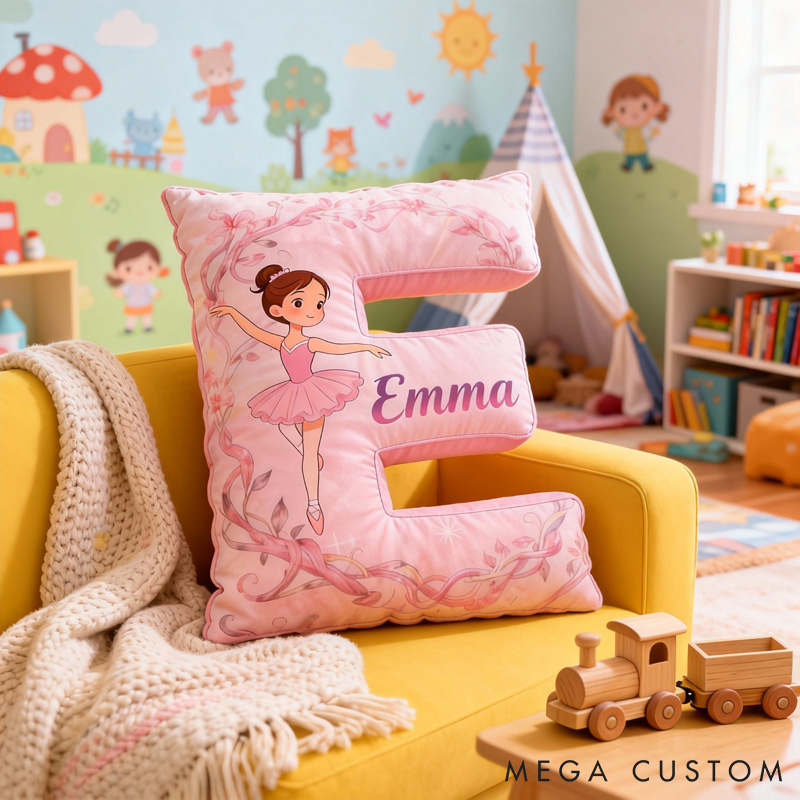 Personalized Ballet Dancers Pink Cartoon Letter Pillow with Name Soft Stuffed Toy for Kids and Lover Unique Decorative Cushion for Girls' Room for Valentine's Day Anniversary birthday