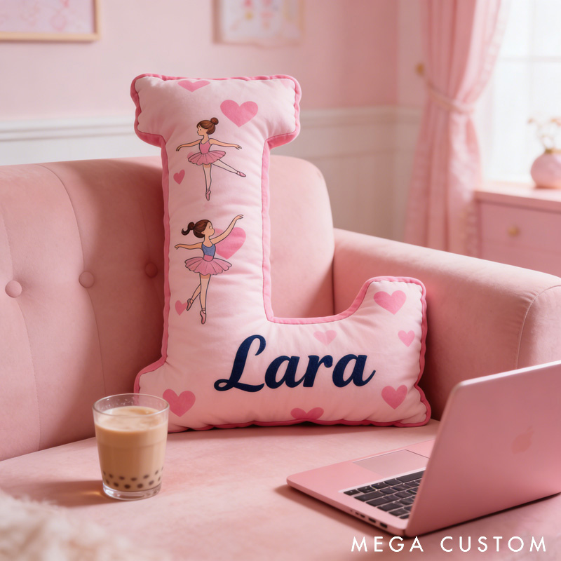 Personalized Heart Ballet Dancers Cartoon Letter Pillow with Name Soft Stuffed Toy for Kids and Lover Unique Decorative Cushion for Girls' Room for Valentine's Day Anniversary birthday
