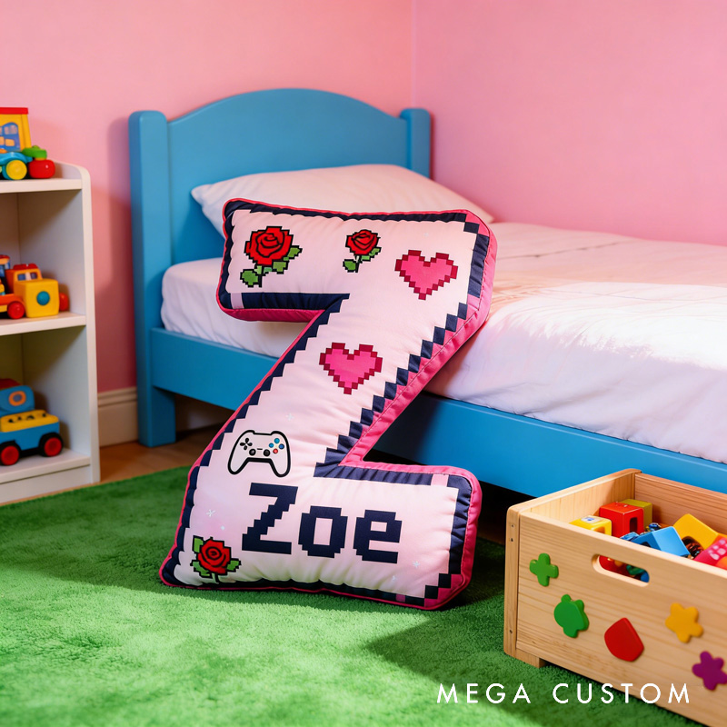 Personalized Heart Game Controller Pixels Letter Pillow with Name Perfect Gift for Gamers and Kids for Valentine's Day Anniversary birthday