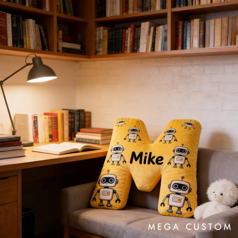 Personalized Robot Games Letter Pillow with Name Perfect Gift for Gamers and Kids for Birthday Party Holiday