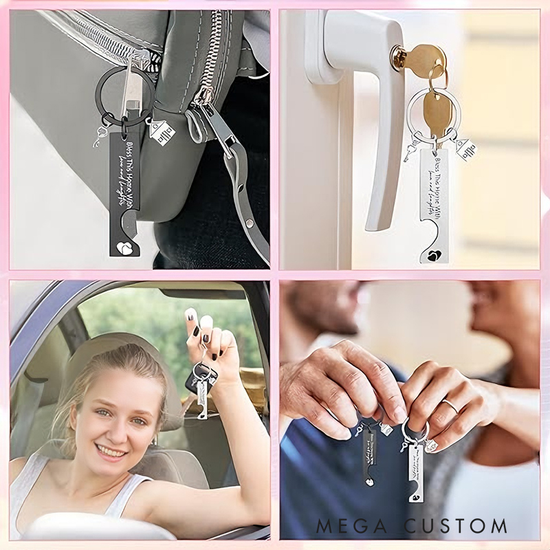 Personalized Home Key Couples Keychain Set 2pc Engraved Custom Initials Practical Housewarming Gift