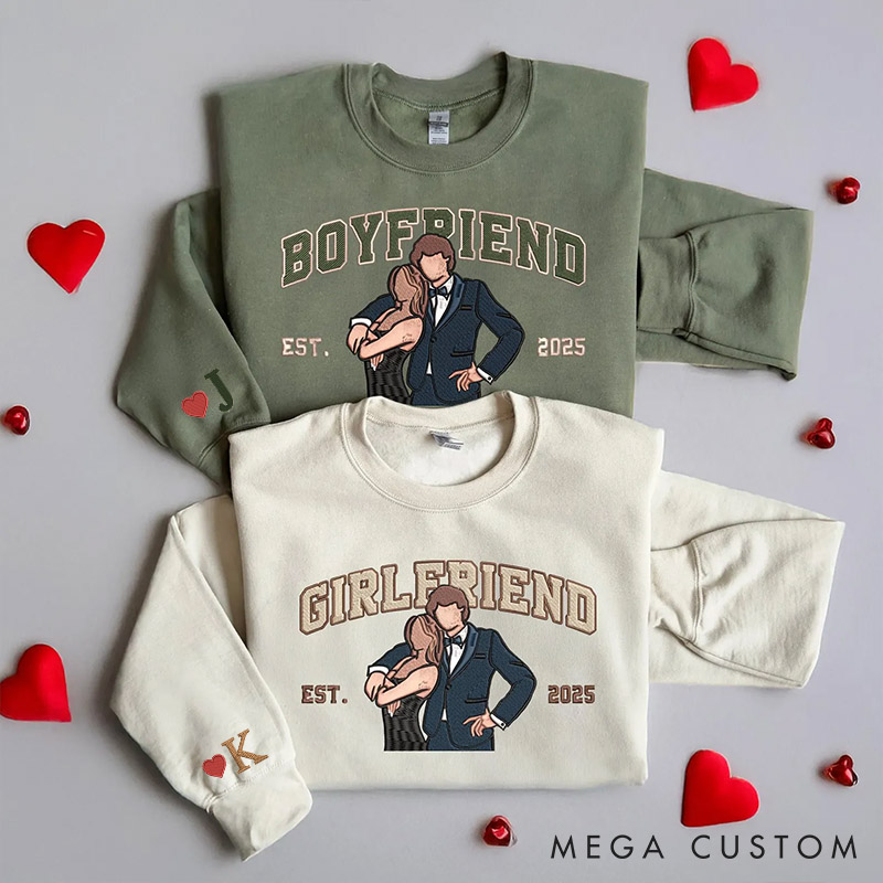 Personalized Couple Embroidered Photo Portrait Matching Sweatshirts Custom Couple Hoodies with Any Text Valentine's Day Gift Anniversary Gift