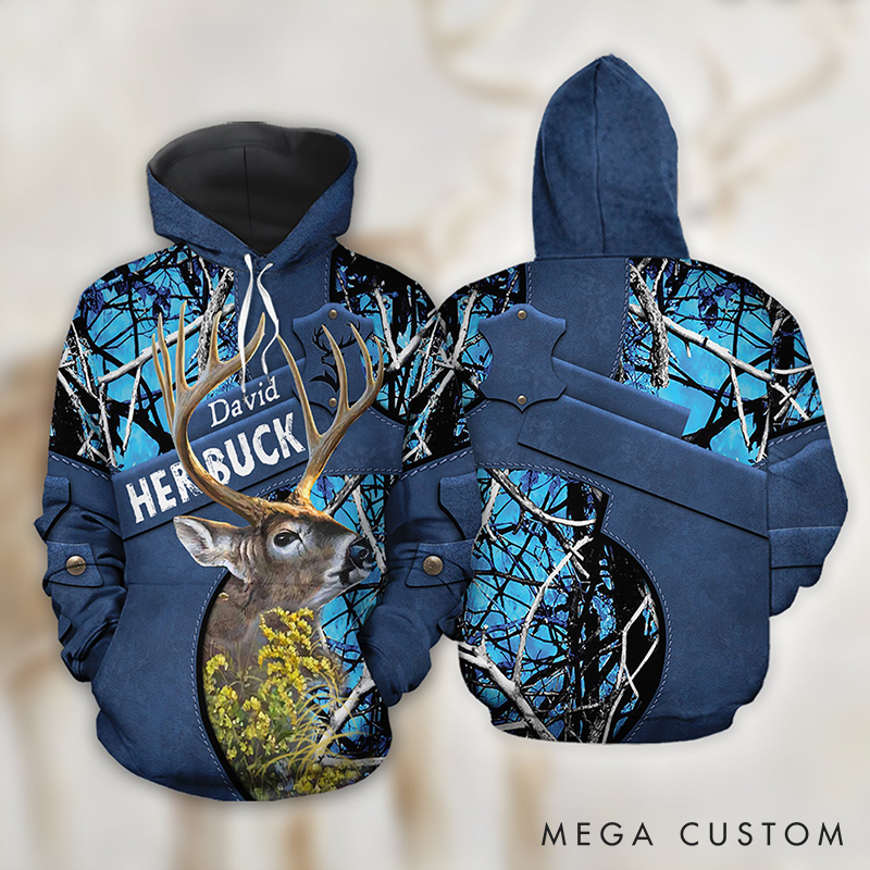 Personalized Couple Matching 3D Hoodie Her Buck His Doe Hoodie Custom Name Couple Gift Valentine's Day Gift For Couple