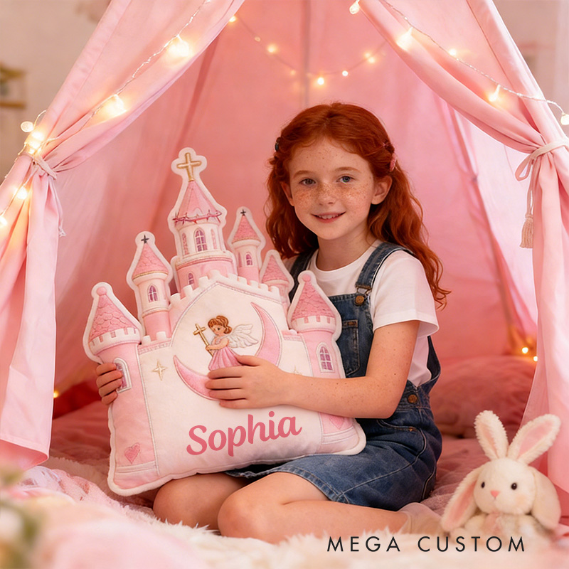 Personalized Littel Angel Moon Pillow with Custom Name Home Decor Graphic 3D Print Pillow Religious Faith Gift for Girls