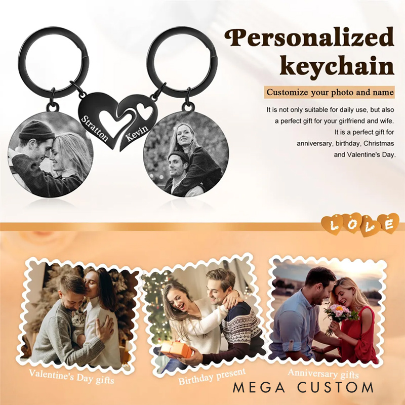 Personalized 2pc Keychain Set Custom Photo Text Gift for Loved Ones