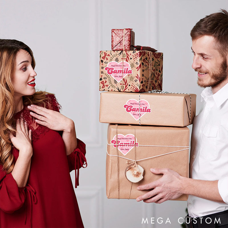 Personalized Romantic Heart Stickers with Name and Text Gift Decor Happy Valentine's Day Stickers Gift for Couple for Girlfriend for Her