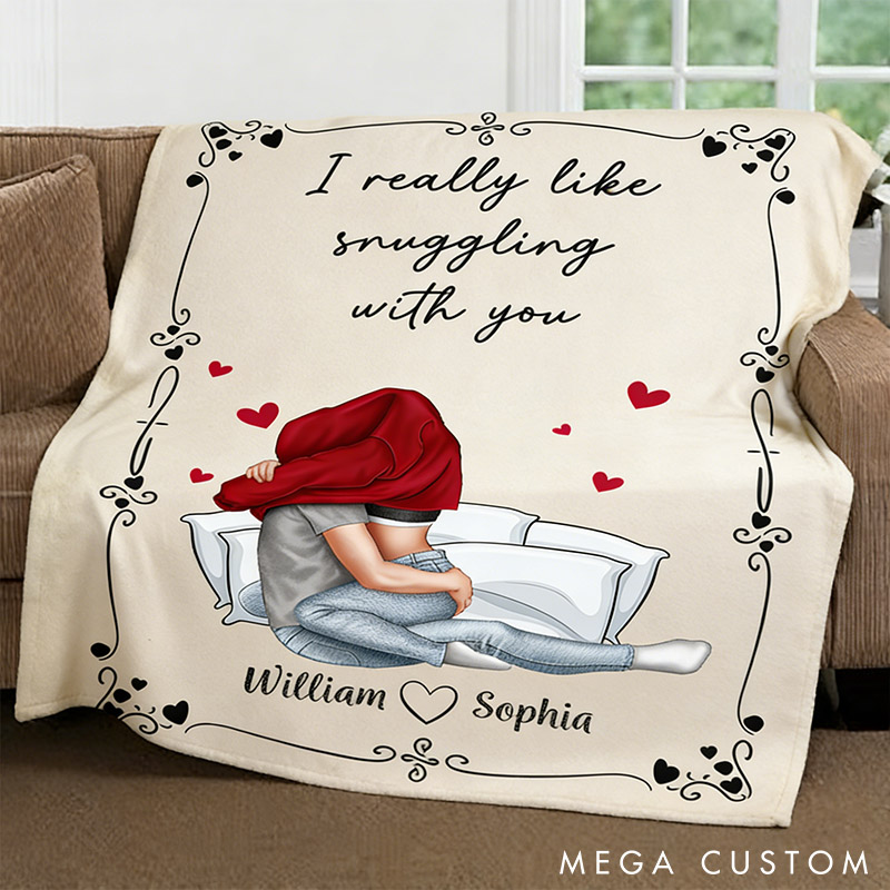 Personalized Snuggling Couple Blanket Custom Couple Valentine's Throw Blanket I Really Like Snuggling With You Couple Gift
