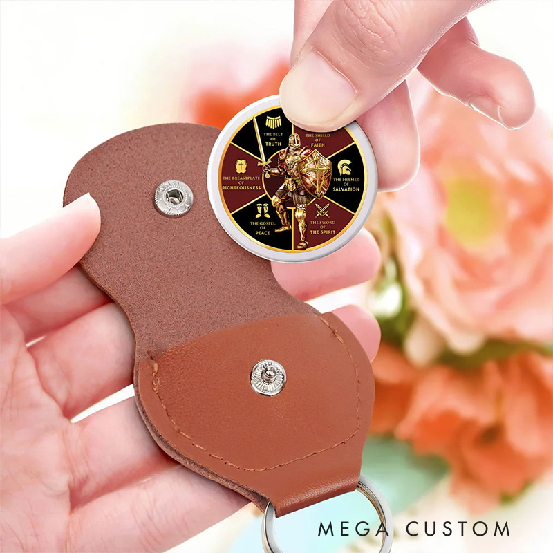 Personalized Armor of God Leather Pocket Hug Keychain with Custom Name Religious Gift Faith Gift for Christian Men