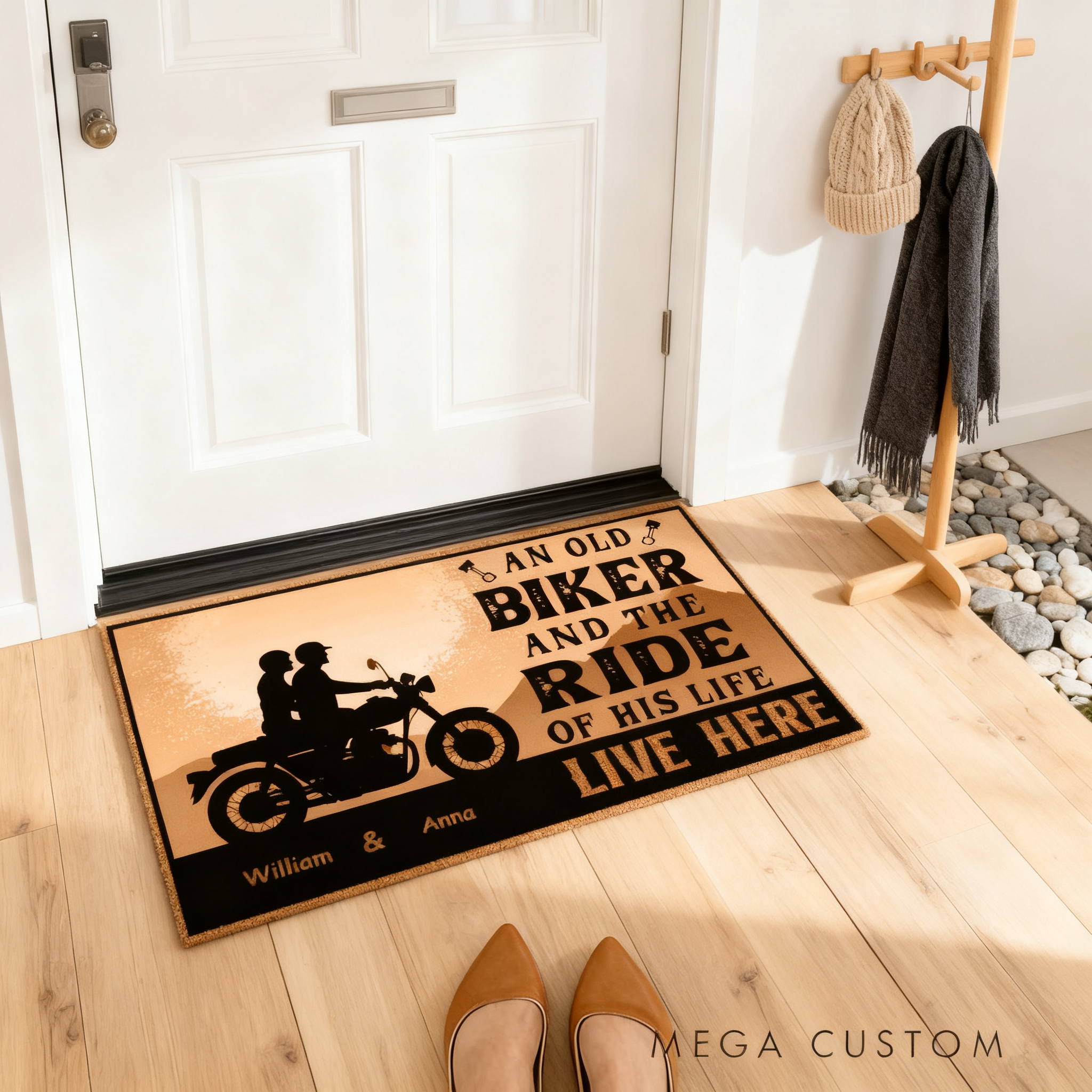 Personalized Biker Gifts Custom Motorcycle Couple Doormat with Names for Motorcycle Lovers Home Decor