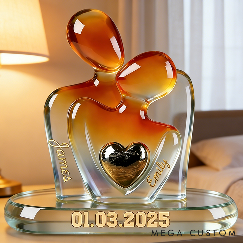 Personalized Acrylic Couple Figurine 2D Flat Couple Hug Statue with Heart Inlay Custom Couple Valentine's Gift Plaque