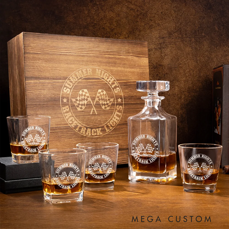 Personalized Racing Gifts Whiskey Decanter Set with Engraved Text Custom Liquor Decanter for Car Lovers Birthday Anniversary