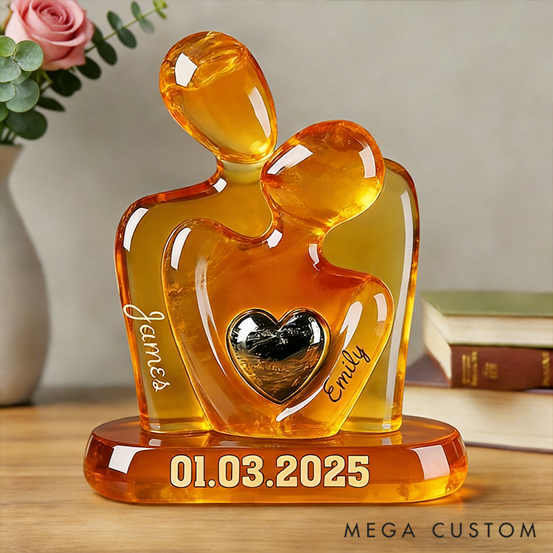 Personalized Couple 2D Flat Acrylic Flaque Elegant Abstract Couple Heart Figurine Timeless Love Keepsake Valentine's Gift