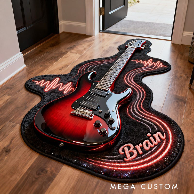 Personalized Guitar Sound Wave Pattern Rug with Your Name for Music Lovers Unique Decorative Carpet for Room and Music Studio