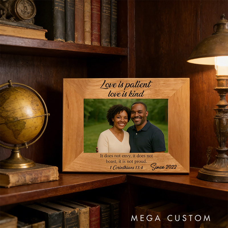 Personalized Love is Patient Love is Kind Picture Frame with Photo Religious Gift Anniversary Gift Valentine's Day Gift