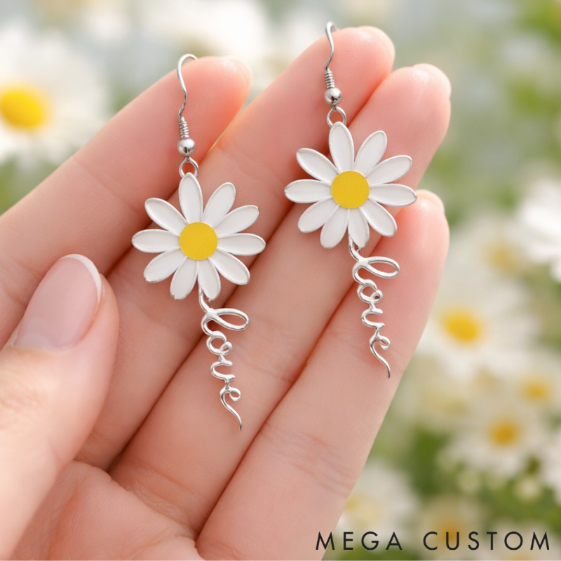 Personalized Dainty Daisy Letter Stud Earrings Custom Name Holiday Gift for Her