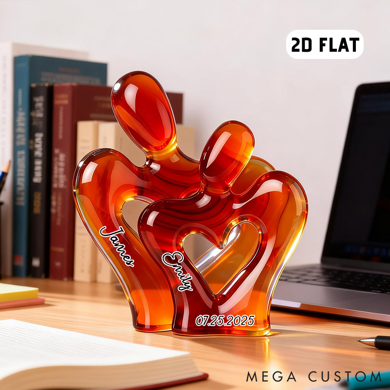 Personalized Heart-Shaped Couple 2D Flat Acrylic Plaque Elegant Love Keepsake Figurine Couple Hug Valentines Gift