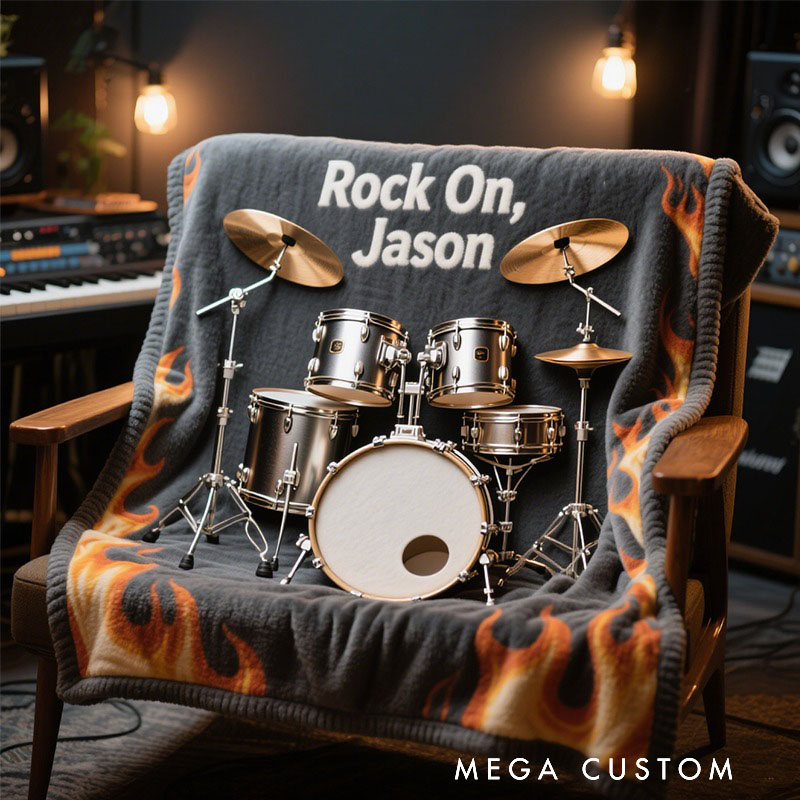 Personalized Drum Kit Soft Throw Blanket with Text and Name Perfect for Drum Kit Lovers Music Enthusiasts Birthday Anniversary Performance Gifts