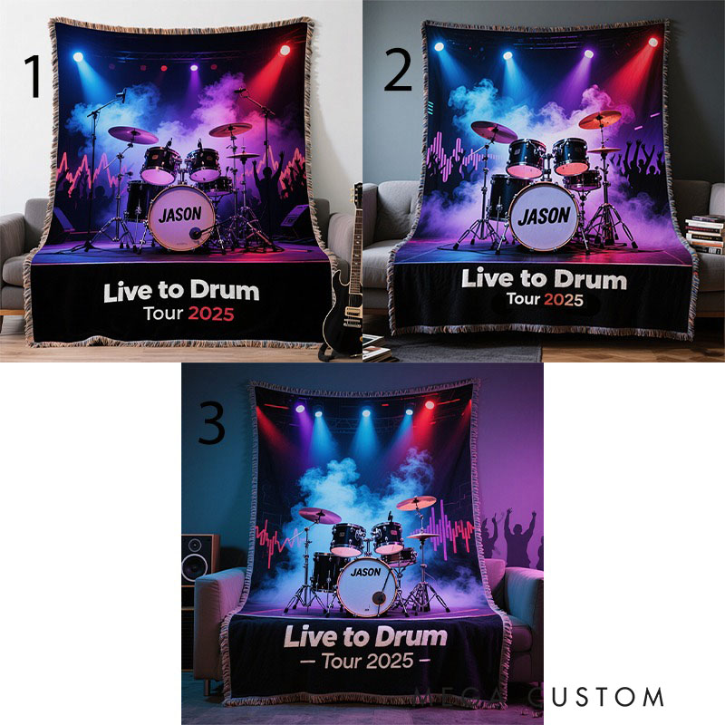 Personalized Live to Drum Soft Throw Blanket with Text and Name Perfect for Drum Kit Lovers Music Enthusiasts Birthday Anniversary Performance Gifts