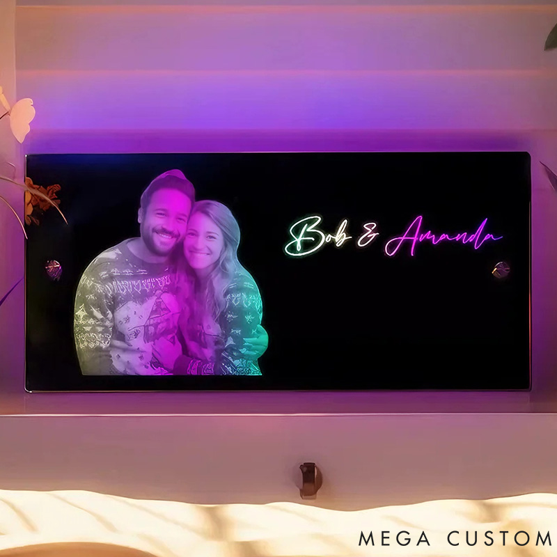 Personalized Couple Photo with Name Mirror LED Light Custom Couple Portrait Mirror Light Anniversary Gift Valentines Day Gift for Him Her