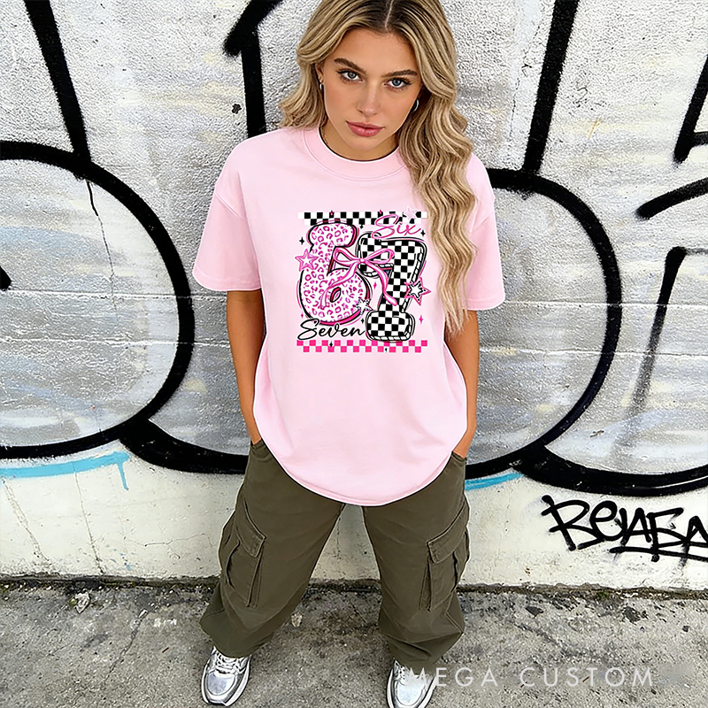 Personalized Racing Gifts Custom Number T-Shirt with Pink Cheetah Checkerboard Design Retro Classic Tee for Girls