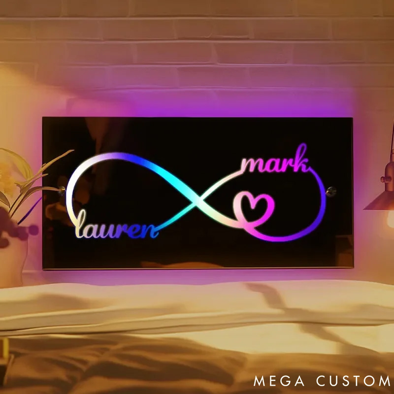 Personalized Couple Infinity Heart Mirror LED Light with Name Custom Couple Newlyweds Mirror Light Anniversary Gift Valentines Day Gift for Him Her