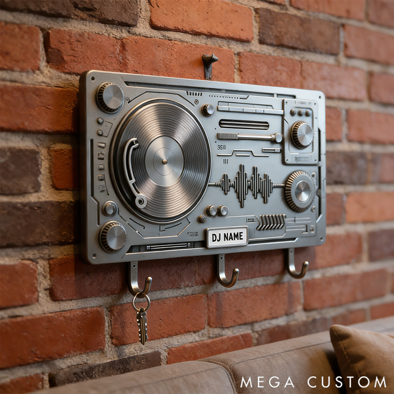 Personalized Metal Keychain Hook with DJ Motif Perfect Gift for Music Lovers