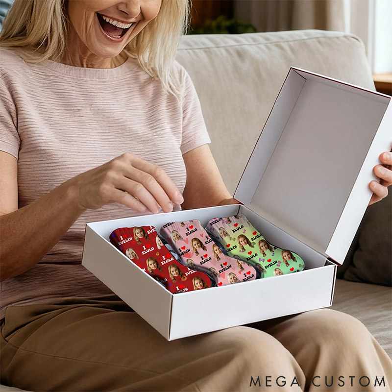 Personalized Couple 1-4 Face Photos Multicolor Socks Custom Girlfriend Boyfriend Portrait Socks Valentines Day Gift for Him Her Anniversary Gift