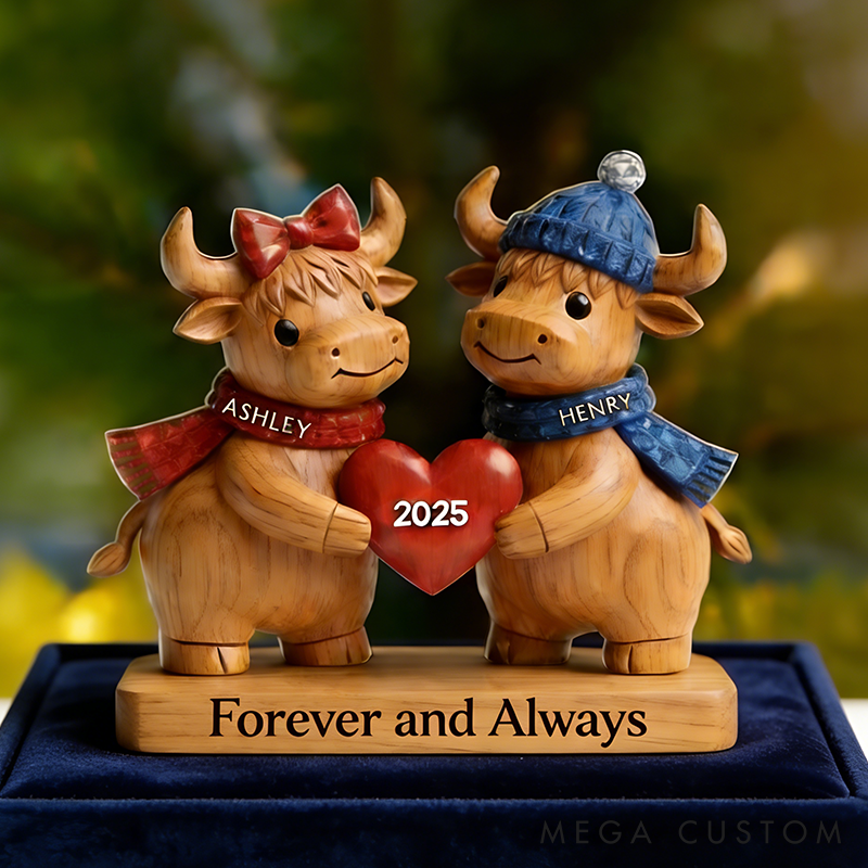 Personalized Couple Highland Cow Acrylic Plaque with Name and Text Valentine Gift For Her