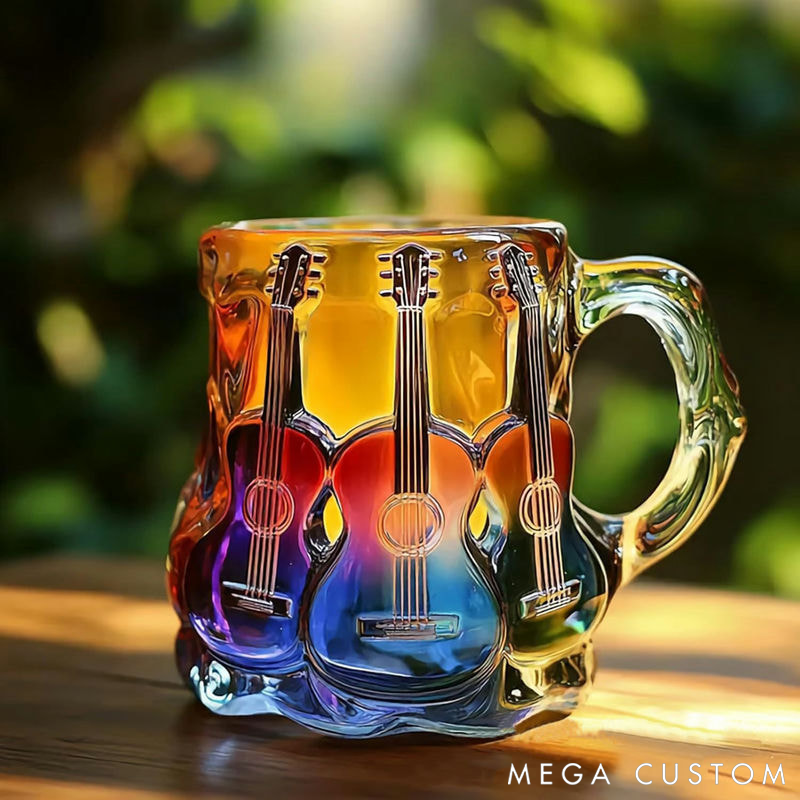 Personalized Colorful Guitar Music Art Mug Glass Cup Gifts for Music Lovers