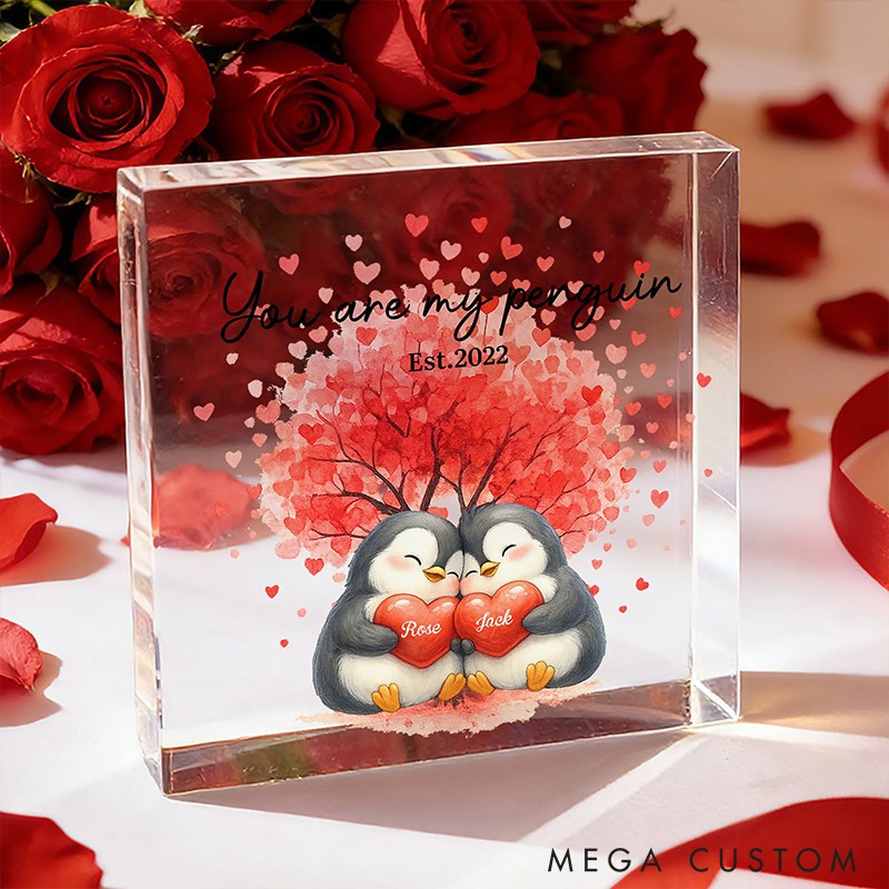 Personalized Couple Penguin Acrylic Plaque Custom Name Year Plaque Anniversary for Partner Couple Valentine's Day Gift for Him Her