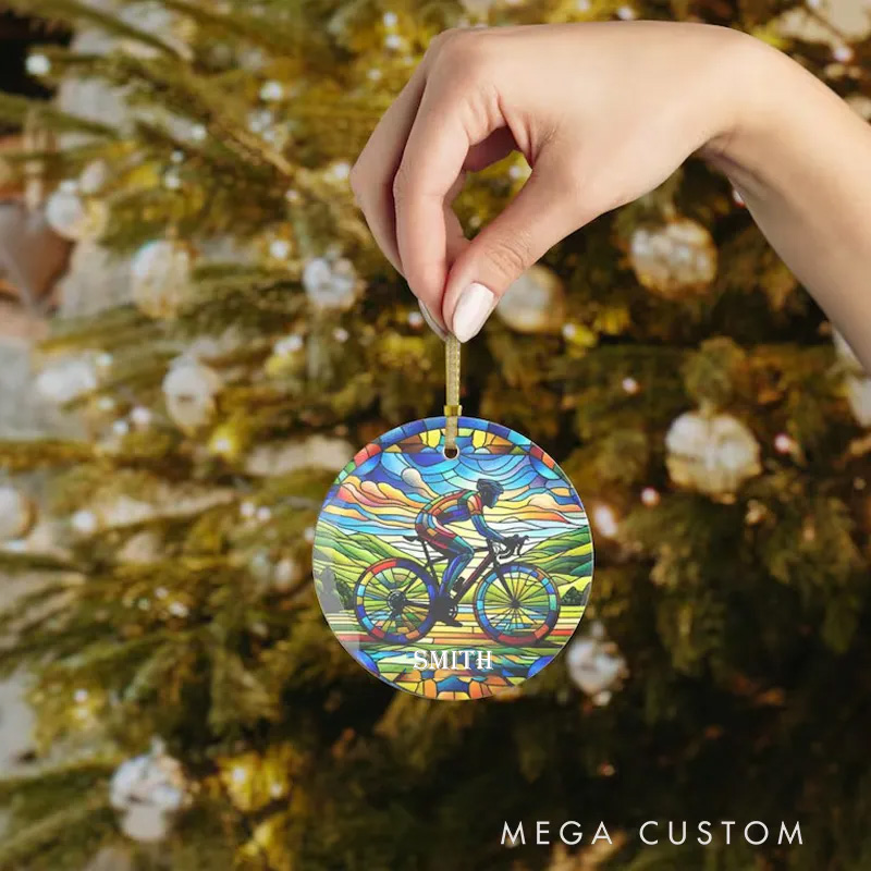 Personalized Stained Glass Mountain Bike Ornament Stained Glass Look Design Keepsake Gift For Bike Lovers