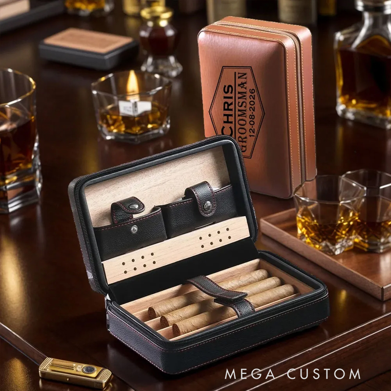 Personalized Leather Cigar Humidor Case Humidor Cigar Case Travel Cigar Case Gift for Him Custom Engraved Gift for Him